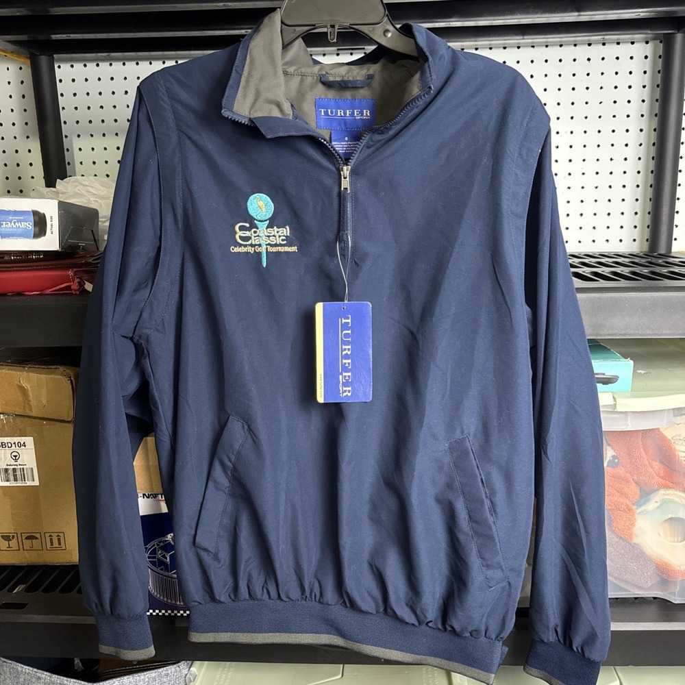 Turfer Windbreaker Mens S Small navy blue Pullover Jacket Made In USA Coastal